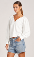 Bobi Smocked Sleeve Split Neck Top